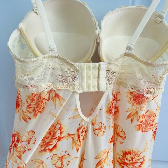 sexy yellow and orange floral print lingerie mini dress with lace - Picture 5 of 6